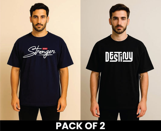 Pack Of 2 DropShoulder Tshirt Stay Stronger Blue And Destiny Black