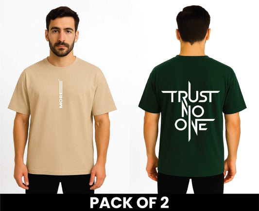Pack Of 2 Dropshoulder Tshirt More Beige Trust No One Green