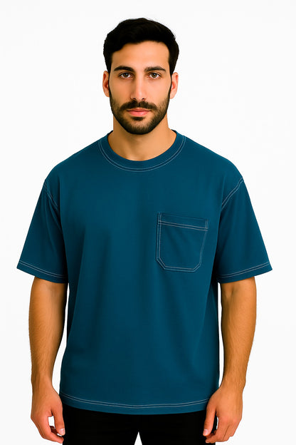 WHITE STICTHING CONTRAST OVERSIZED TSHIRT