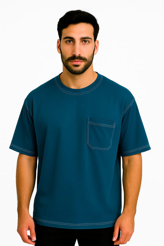 WHITE STICTHING CONTRAST OVERSIZED TSHIRT