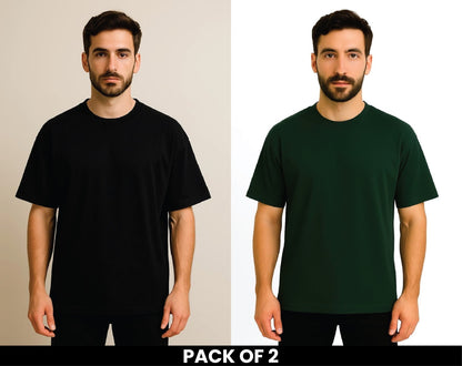 PACK OF 2 BLACK AND GREEN DROPSHOULDER TSHIRT