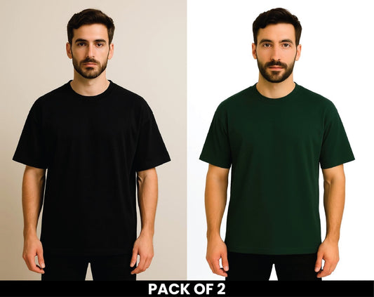 PACK OF 2 BLACK AND GREEN DROPSHOULDER TSHIRT