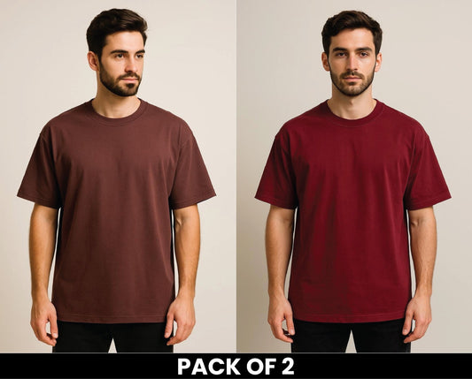 PACK OF 2 MEHROON AND BROWN DROPSHOULDER TSHIRT
