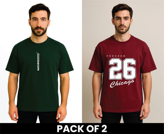 Pack Of 2 DropShoulder T Shirt More Green And Freedom 26 Mehroon