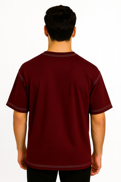 WHITE STICTHING CONTRAST OVERSIZED TSHIRT