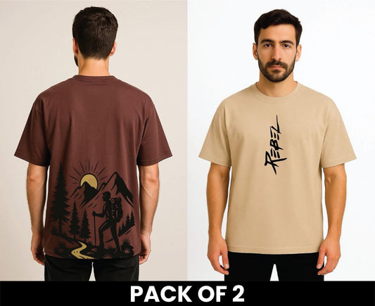 Pack Of 2 DropShoulder T Shirt Rebel Beige And Adventure Brown