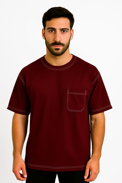 WHITE STICTHING CONTRAST OVERSIZED TSHIRT