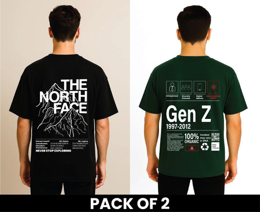 Pack Of 2 DropShoulder Tshirt The North face Black And Gen-Z Green