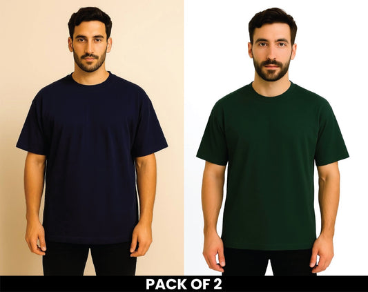PACK OF 2 GREEN AND NAVY BLUE DROPSHOULDER TSHIRT