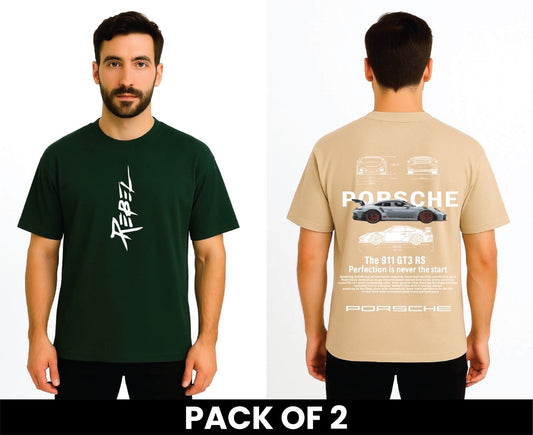 Pack Of 2 DropShoulder T Shirt Rebel Green And Porsche Beige