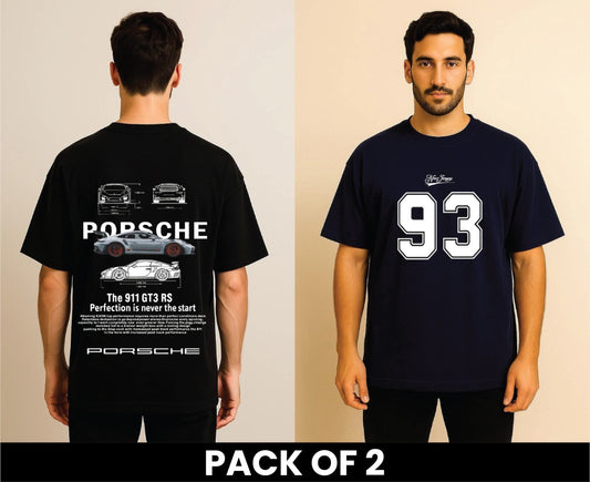 Pack Of 2 DropShoulder T Shirt Porsxhe Black And 93 Blue